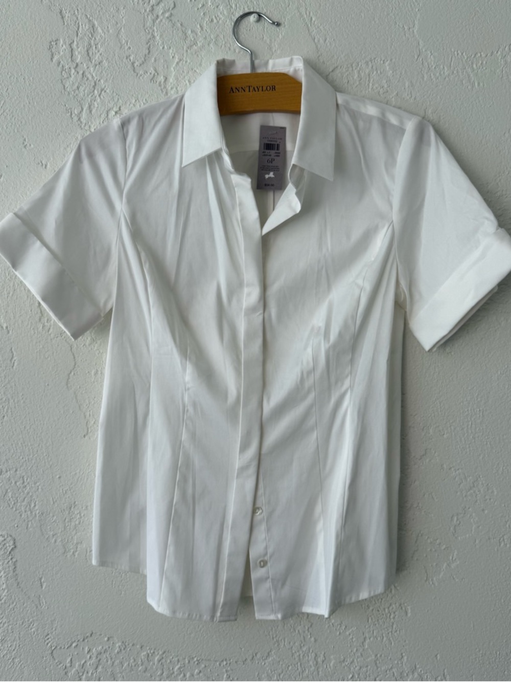Ann Taylor White Short-Sleeve Button-Down Shirt